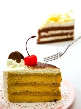 Coffee cake with cherry Stock Photos