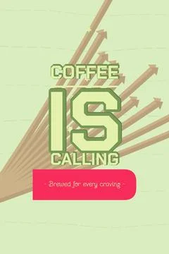 COFFEE IS CALLING decorative type artwork with offset halftone contour over pale Stock Illustration