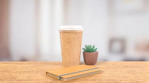 The coffee cap on wood table for Background concept 3d rendering. イラスト素材
