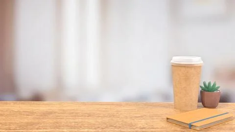 The coffee cap on wood table for Background concept 3d rendering. イラスト素材
