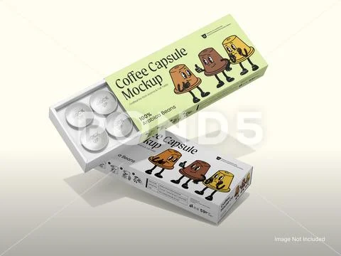 Coffee Capsule Mockup with Box Packaging PSD Template