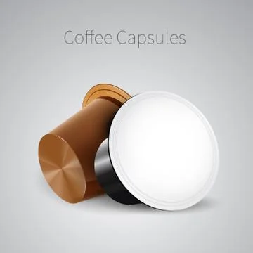 Coffee in Capsules for Espresso Machine. Vector coffee pods. on bright backgr Illustrazione stock
