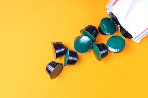 Coffee capsules flat lay Stock Photos