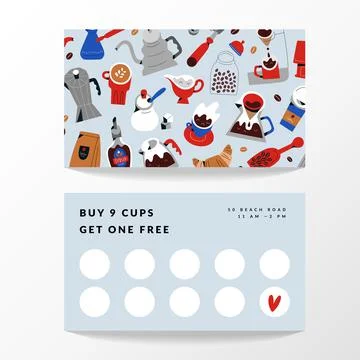 Coffee card template, vector layout for loyalty program. Minimalist design with Stock Illustration