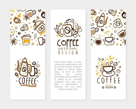 Coffee Card Templates with Text Set, Coffee Shop, Cafe Banner, Poster, Business Stock Illustration