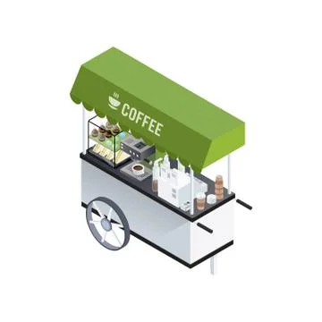 Coffee Cart Isometric Composition Stock Illustration