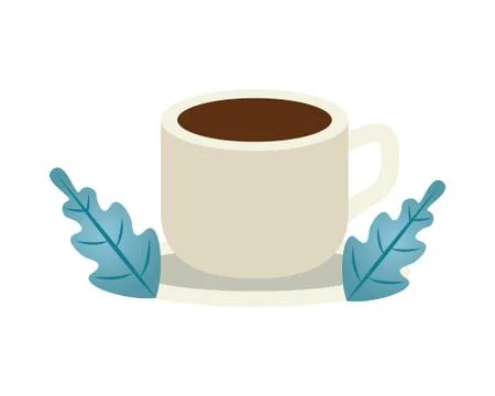Coffee in ceramic cup drink with leafs Stock Illustration
