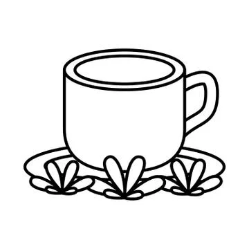 Coffee in ceramic cup drink with leafs Stock Illustration