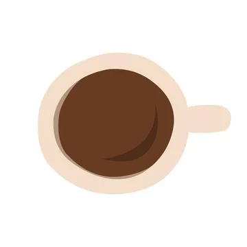 A coffee ceramic cup painted in doodle flat style, top view. Vector illustration Stock Illustration