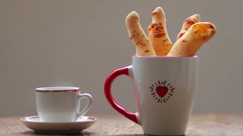 Coffee with cheese bread from Serra da Canastra, Minas Gerais, Brazil Stock Footage 130448294