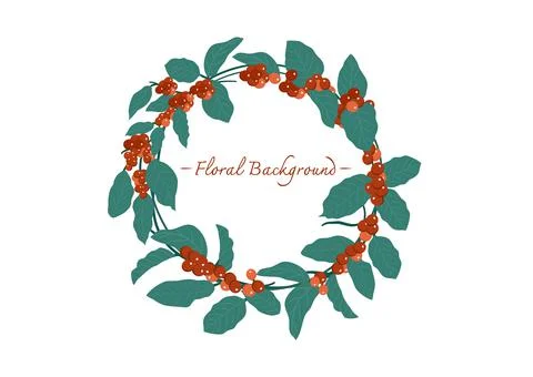 Coffee cherry tree crown frame vector Stock Illustration