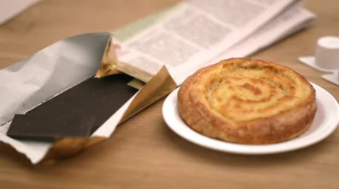 Coffee with chocolate and bun Stock Footage 22904386