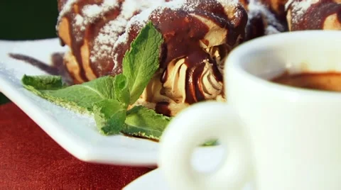 Coffee With Chocolate Cake Stock Footage 52718399