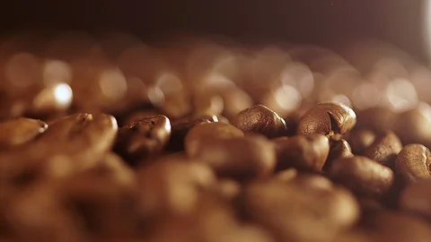 Coffee close up. Coffee beans. Coffee beans. Dark Coffee Grains Rotating and Видео 86553879