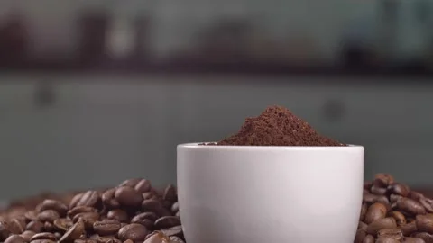Coffee close-up footage. Fresh coffee beans in 4k. Видео 138276355
