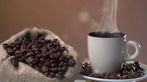 Coffee closeup. Cup of hot beverage with Steam. Video stock 61197546