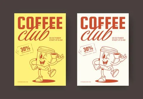 Coffee Club Discount Flyer Vector Template For Local Cafe Promotion Ilustración de archivo