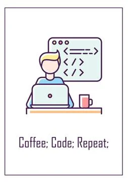 Coffee, code, repeat greeting card with color icon element Stock Illustration