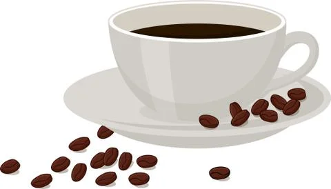 Coffee with coffee beans in a white cup on white background. Raster illustration Stock Illustration