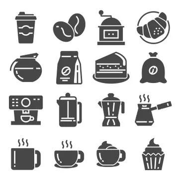 Coffee, coffee house, coffee shop elements icons set Illustrazione stock