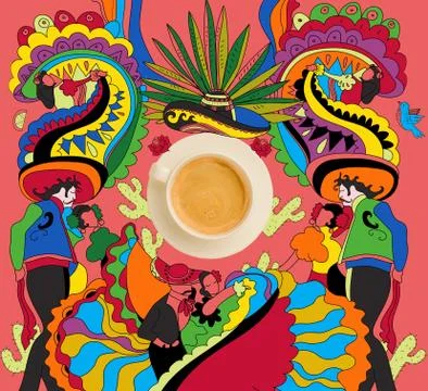 Coffee with colorful indian theme Stock Illustration
