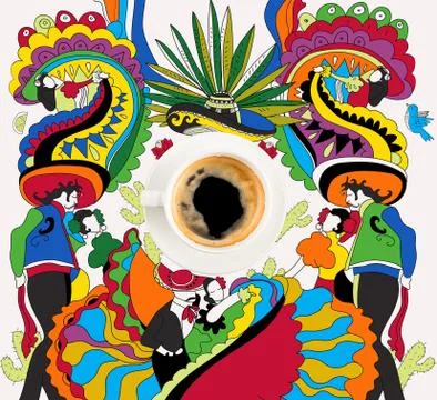 Coffee with colorful mexican theme Stock Illustration