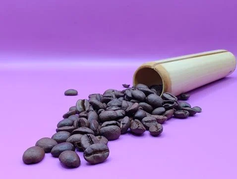 Coffee composition on purple Stock Photos