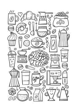 Coffee concept tree for your design. French press, cup of coffee, latte Stock Illustration