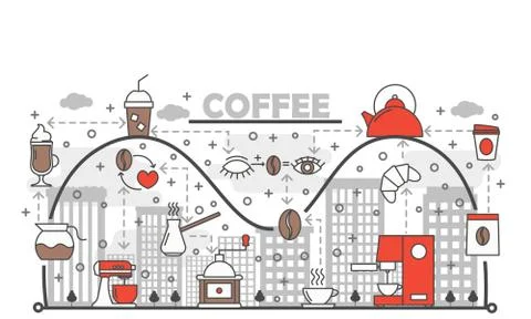 Coffee concept vector flat line art illustration 스톡 일러스트