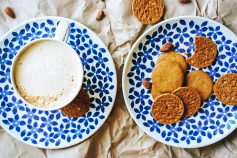 Coffee cookies flatlay Stock Photos