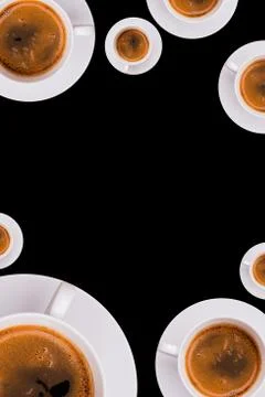 Coffee copy space. black solid background with coffee cups. Foto stock