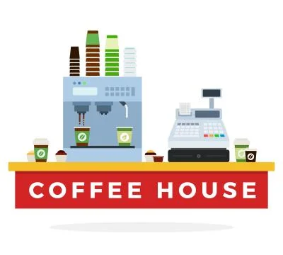 Coffee counter with machine and cups flat vector Stock Illustration
