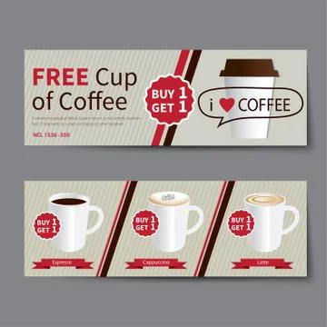 Coffee coupon discount template flat design Illustrazione stock