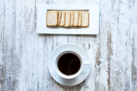 Coffee with crackers. Stock Photos