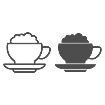 Coffee with cream line and solid icon. Hot drink mug of frappe and milk ice Stock Illustration