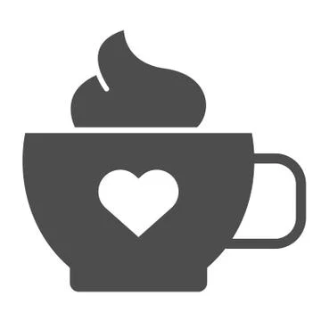 Coffee with cream solid icon. Mug of coffee with heart vector illustration Stock Illustration