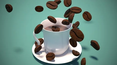 Coffee cup and beans. 3D illustration Stock Footage 139866748