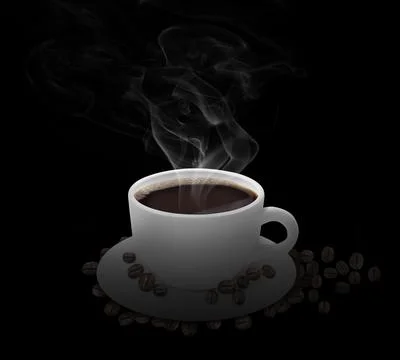 Coffee cup and beans on a black background Stock Photos