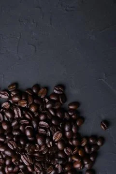 Coffee cup and beans on old grey kitchen beton , rock table. Top view with co Stock Photos