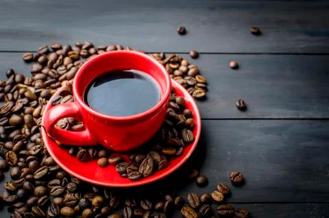 Coffee cup and beans Stockfoto's