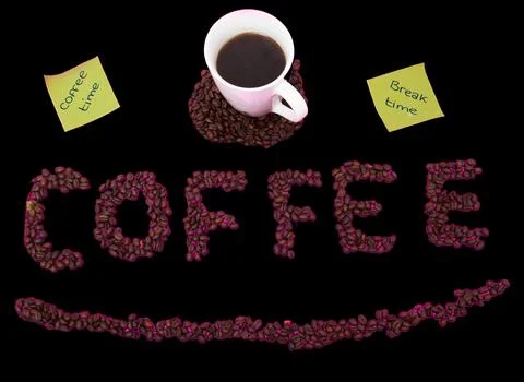 Coffee with cup and beans post it notes Stock Photos