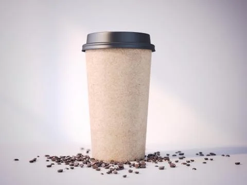 Coffee cup and beans on the white table . 3d rendering 库存插图