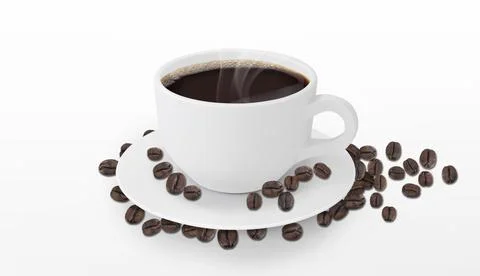 Coffee cup and beans on a white background Stock Photos