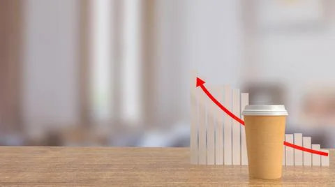 Coffee cup and chart  on table   in cafe for hot drink concept 3d rendering Stock Illustration