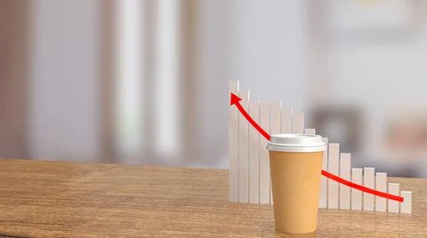 Coffee cup and chart  on table   in cafe for hot drink concept 3d rendering Stock Illustration