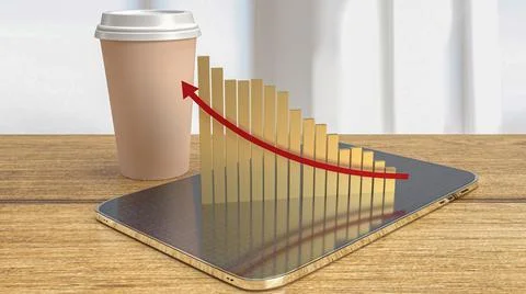 The coffee cup and chart on table  for food or business concept 3d rendering Stock Illustration