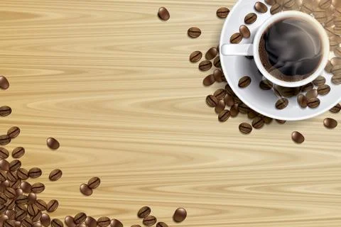 Coffee cup and coffee bean on the wooden table Stock-Illustration