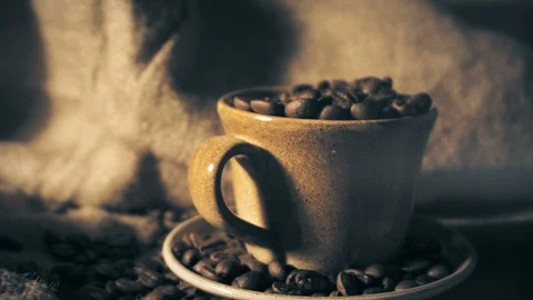 Coffee cup and coffee beans Stock Footage 104316022