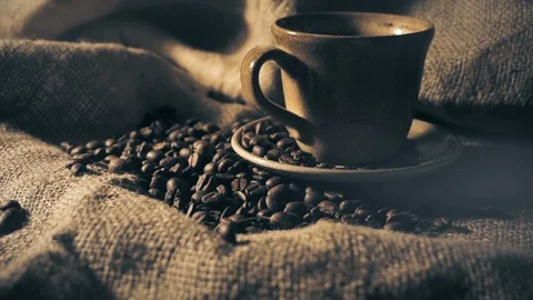Coffee cup and coffee beans Stock Footage 104316468