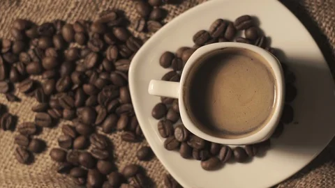 Coffee cup and coffee beans Stock Footage 104691357